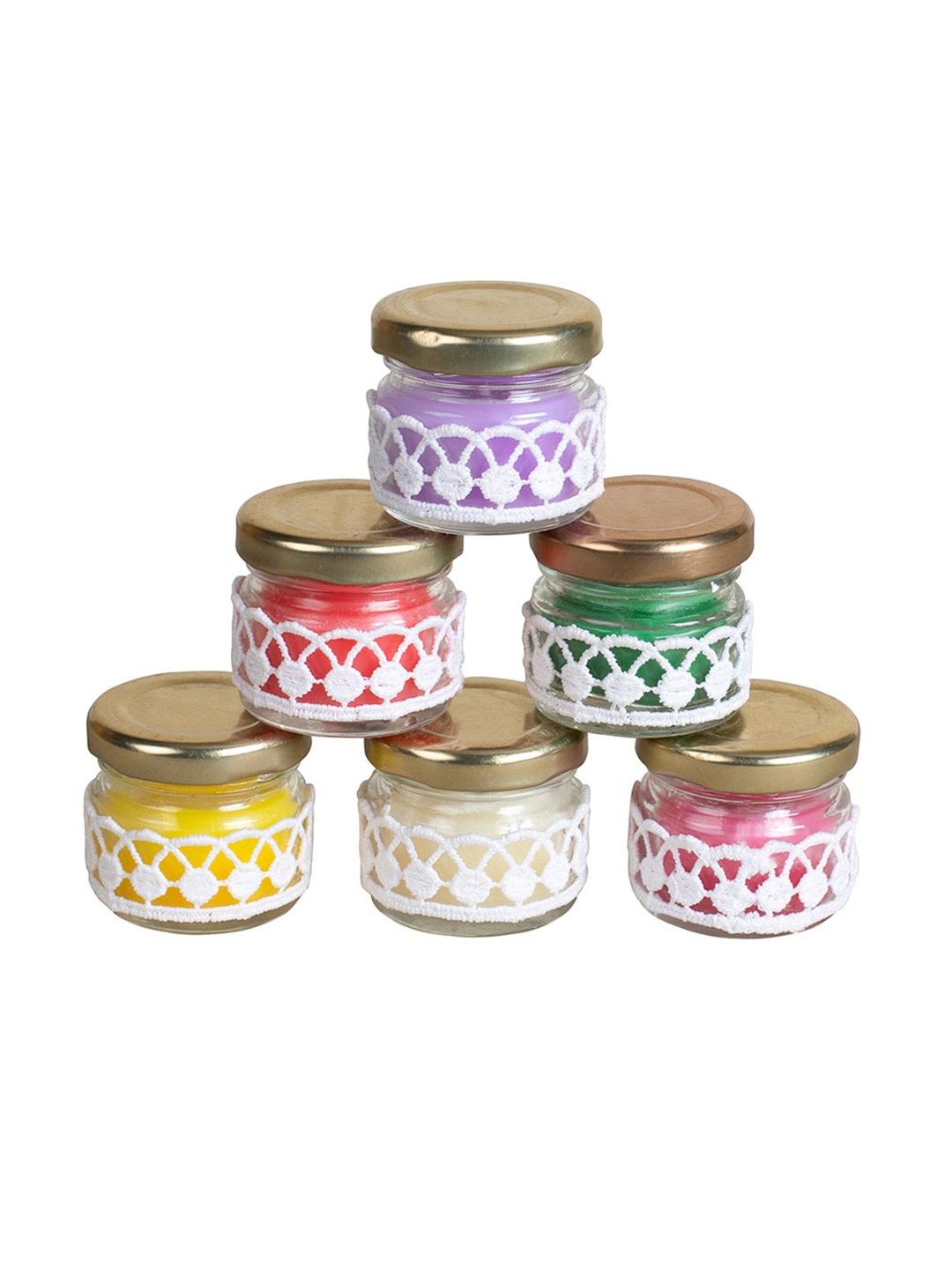 

Kaameri Bazaar Purple & Red 6 Pcs Printed Lead Free Wick Scented Jar Candles