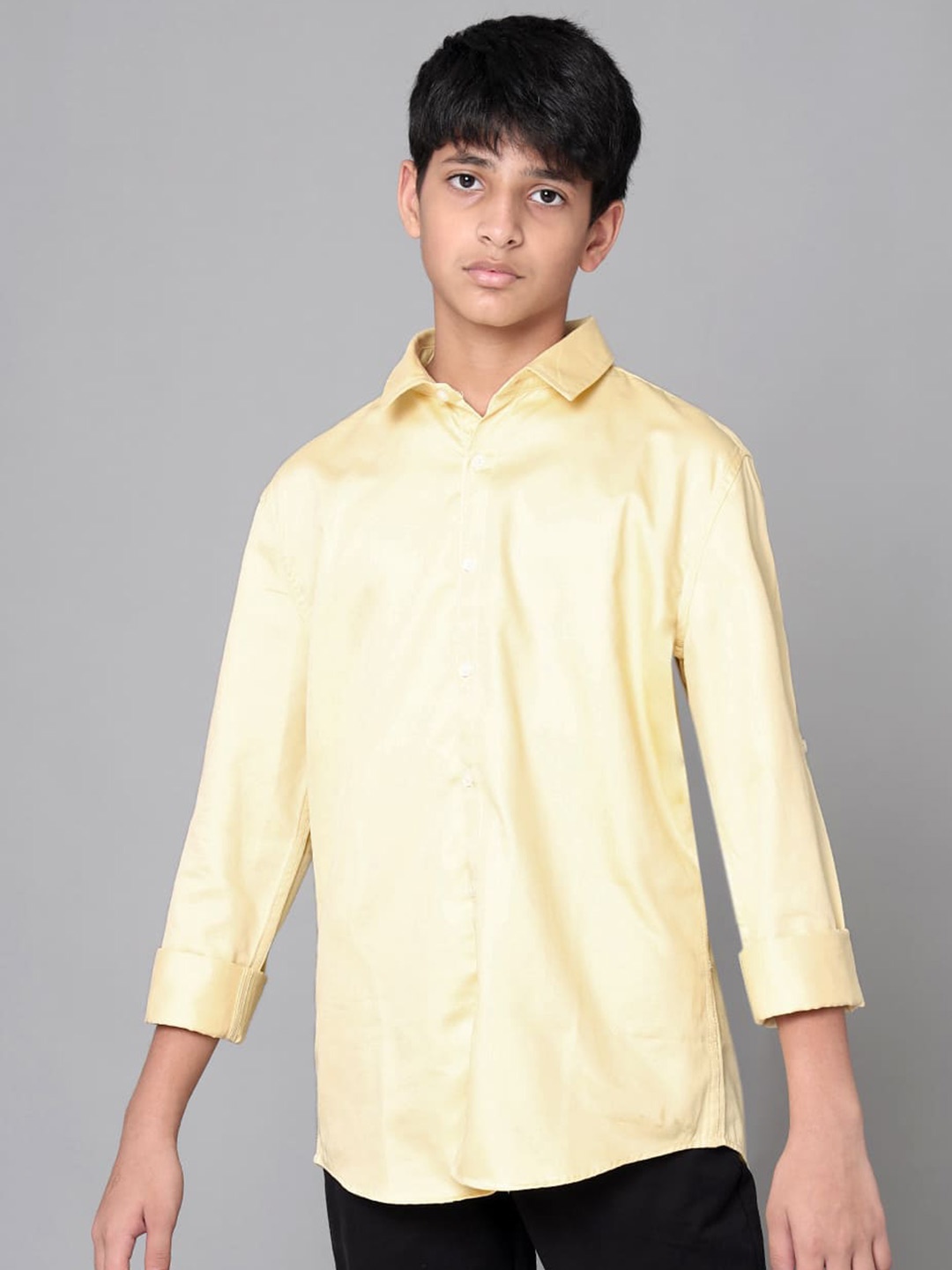

UNDER FOURTEEN ONLY Boys Spread Collar Cotton Casual Shirt, Yellow