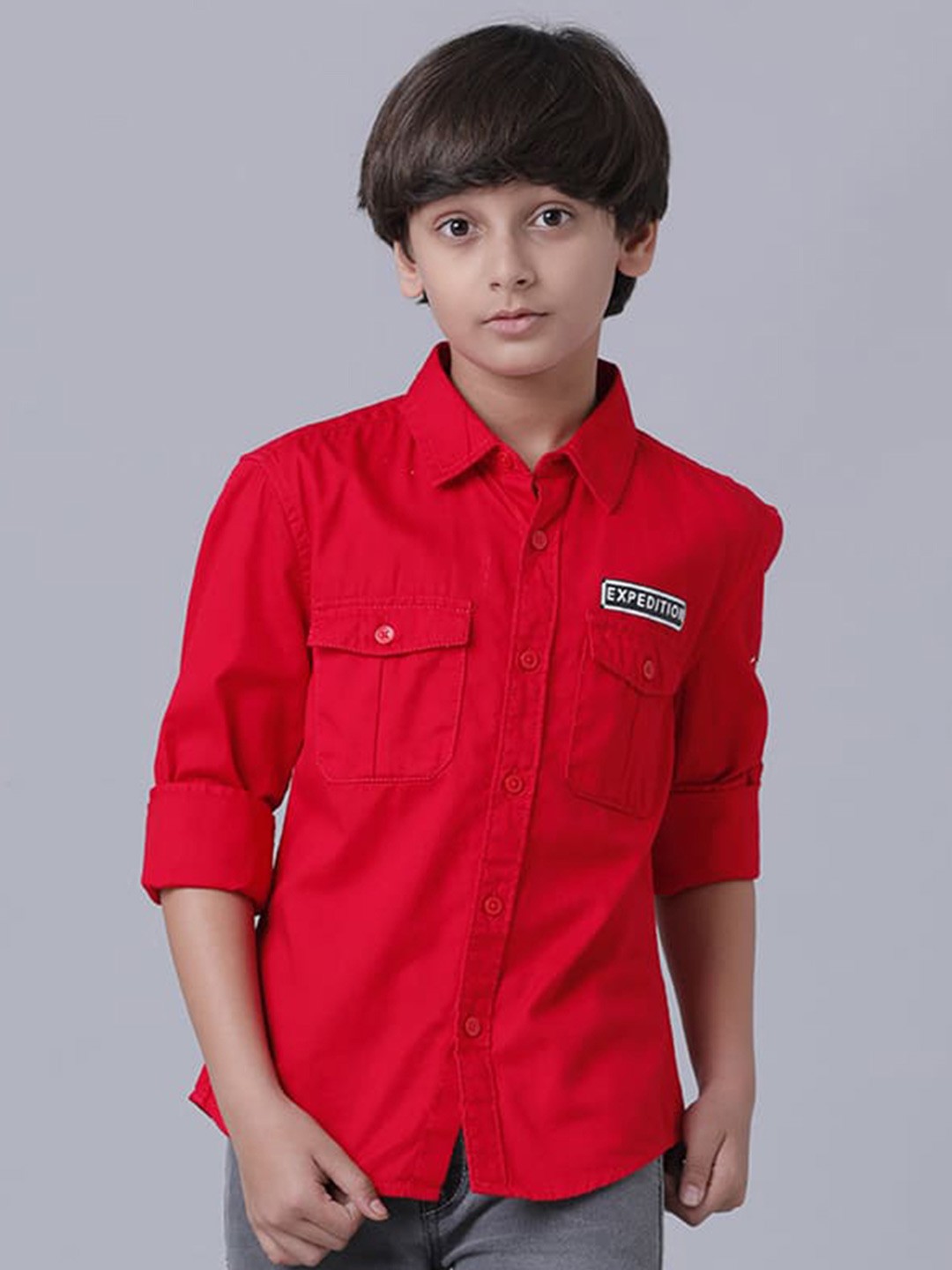 

UNDER FOURTEEN ONLY Boys Spread Collar Cotton Shirt, Red