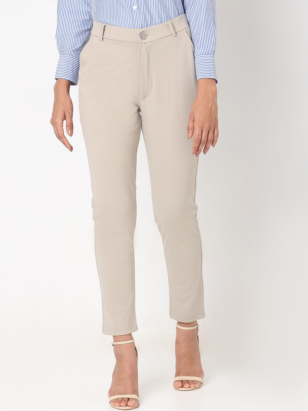 

Smarty Pants Women Relaxed Straight Leg High-Rise Lint Free Formal Trouser, Cream