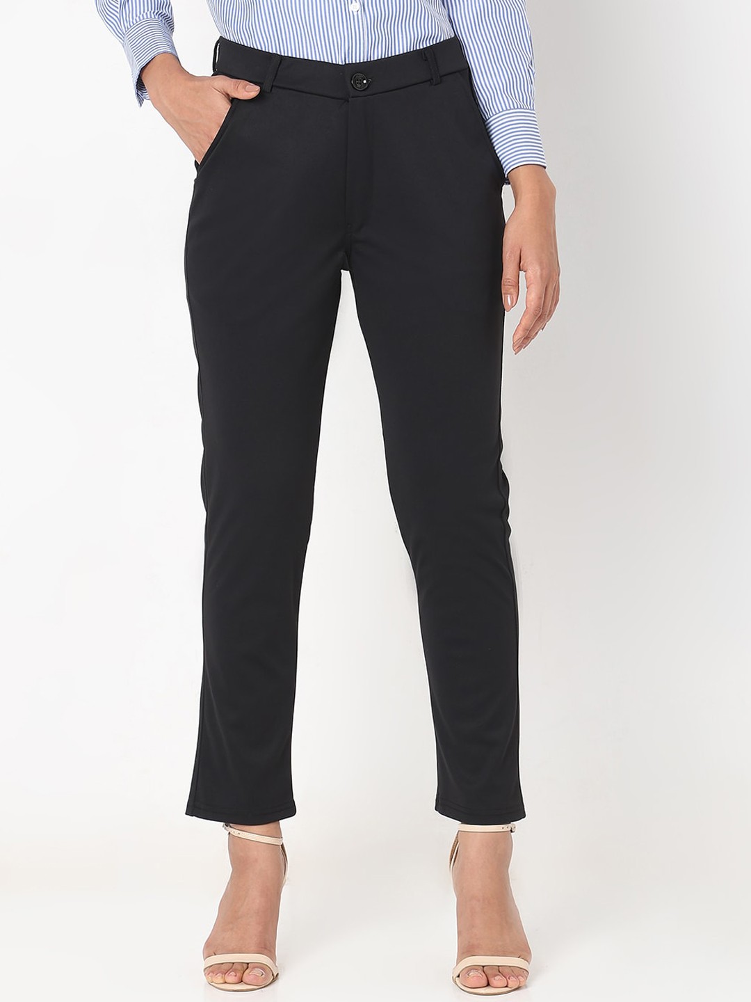 

Smarty Pants Women Relaxed Straight Leg High-Rise Lint Free Formal Trouser, Black