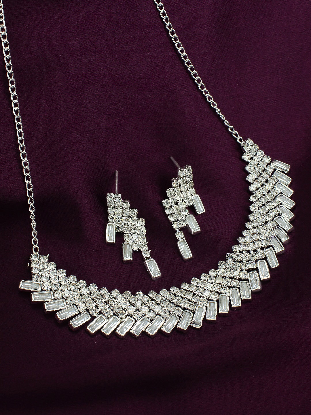 

PRIVIU Silver-Plated AD-Studded Jewellery Set