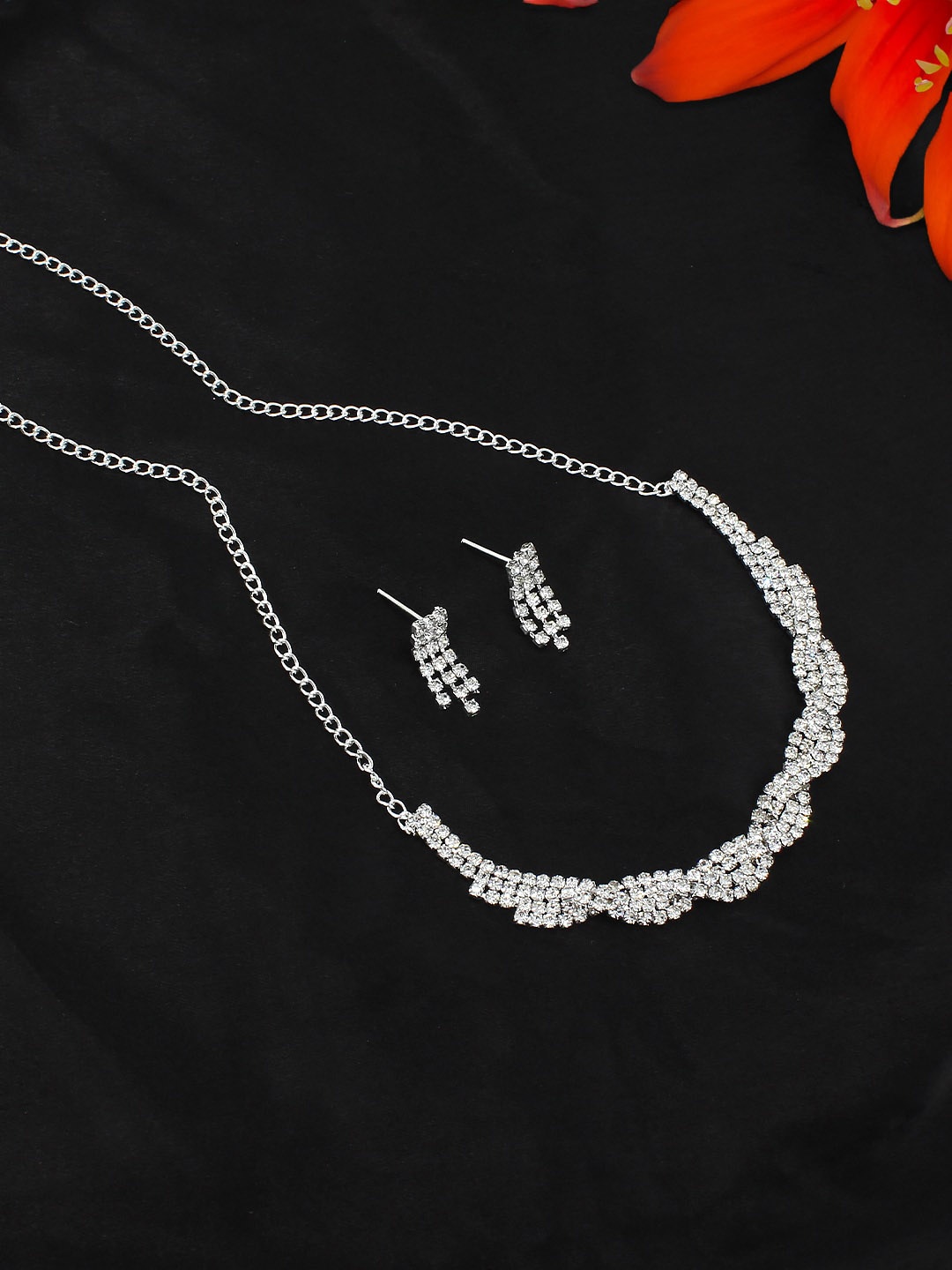 

PRIVIU Silver-Plated AD Studded Jewellery Set
