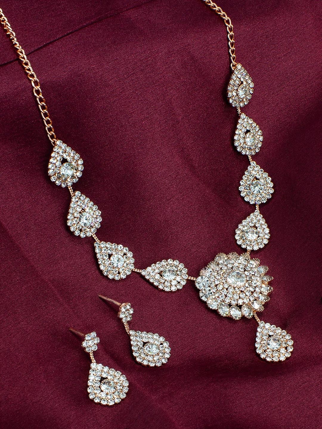 

PRIVIU Rose Gold-Plated AD Studded Jewellery Set