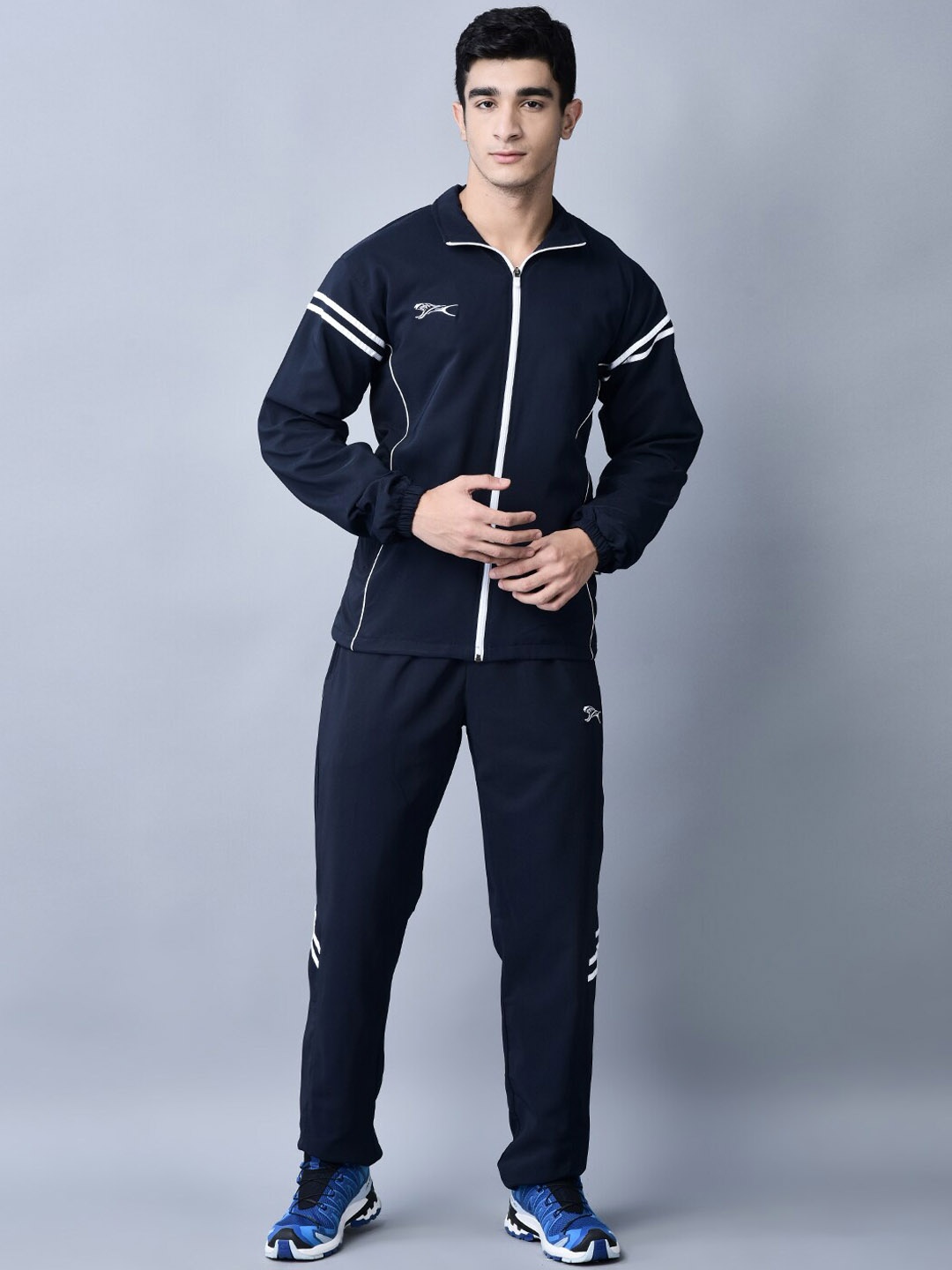 

Shiv Naresh Colorblocked Mock-Collar Jacket & Track Pant, Navy blue