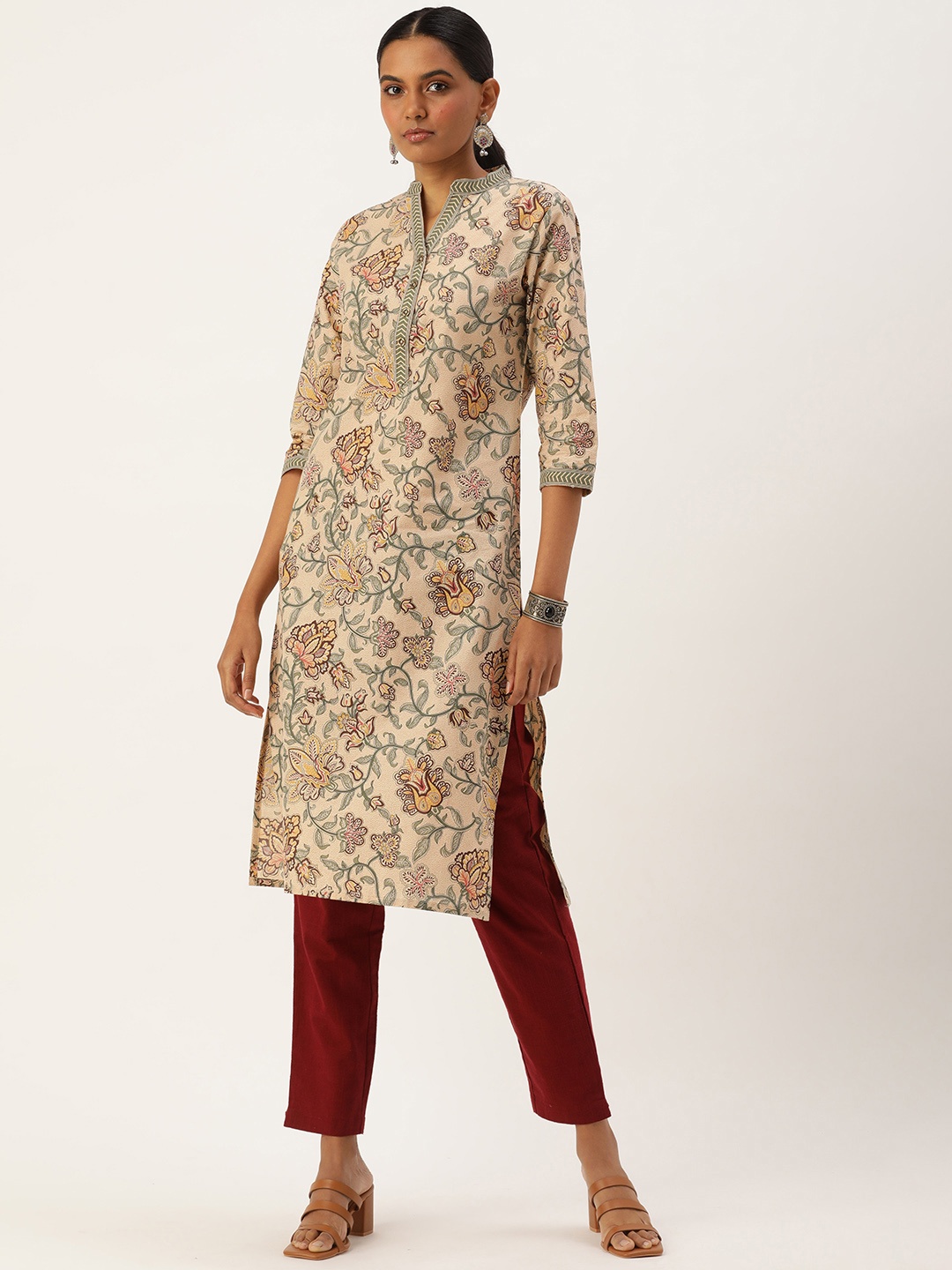 

AMUKTI Women Ethnic Motifs Printed Straight Kurta, Beige