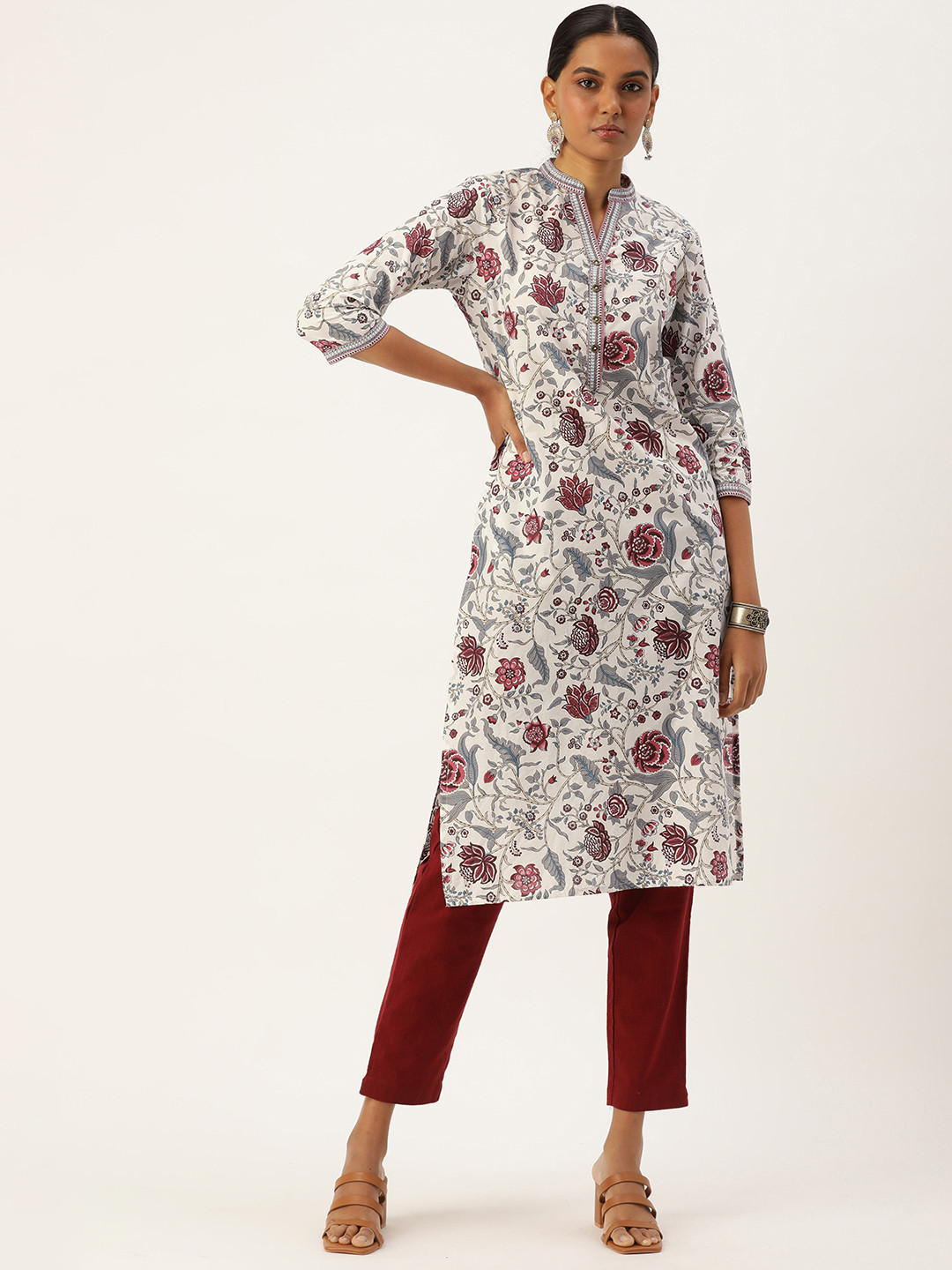 

AMUKTI Women Ethnic Motifs Printed Straight Kurta, White