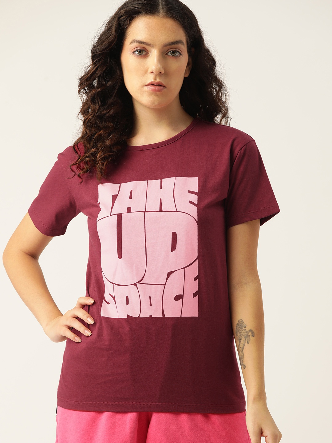 

ETC Women Printed Regular Lounge Tshirts, Maroon