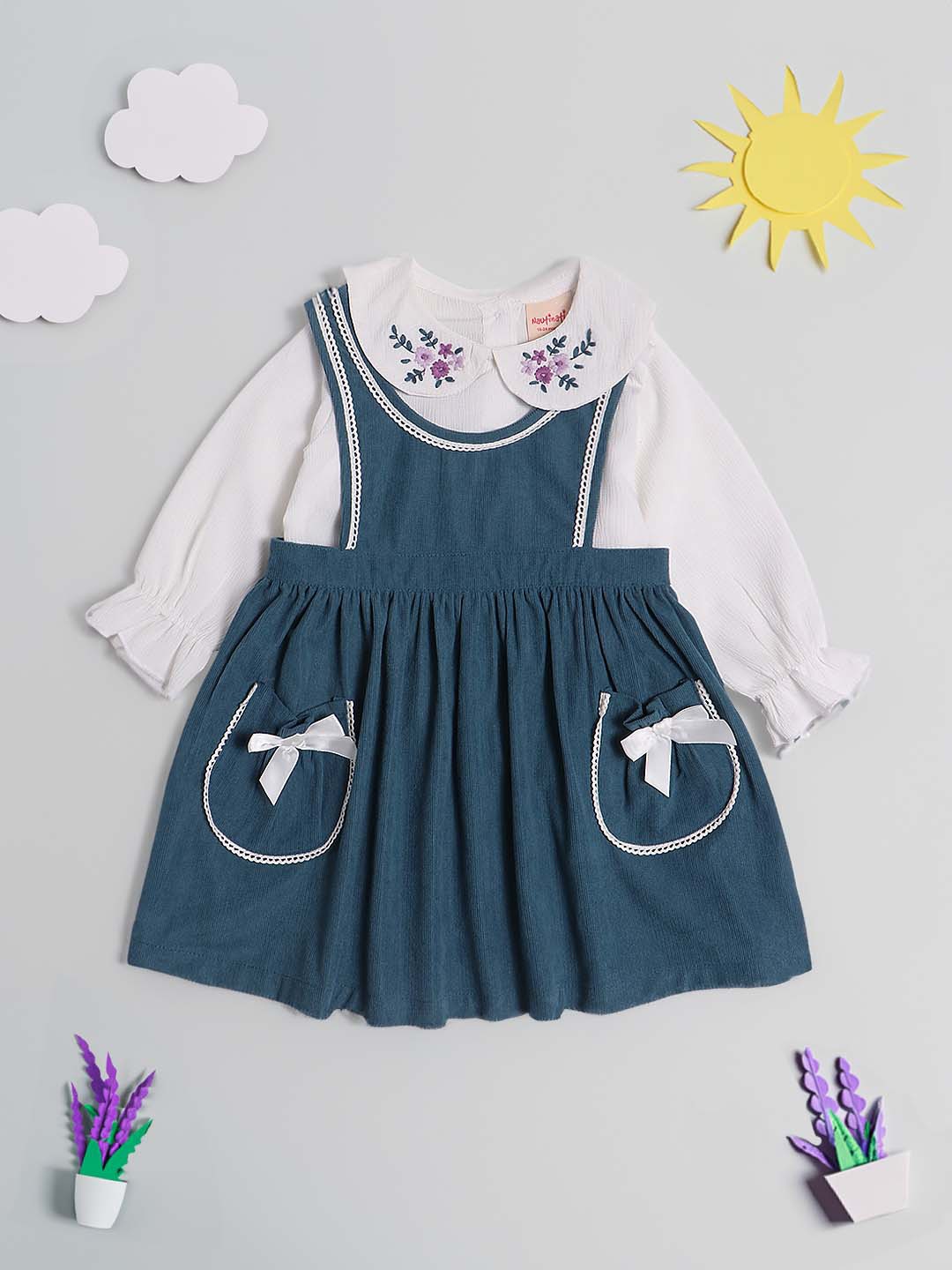 

Nauti Nati Girls Sleeveless Pinafore Dress With Top, Blue
