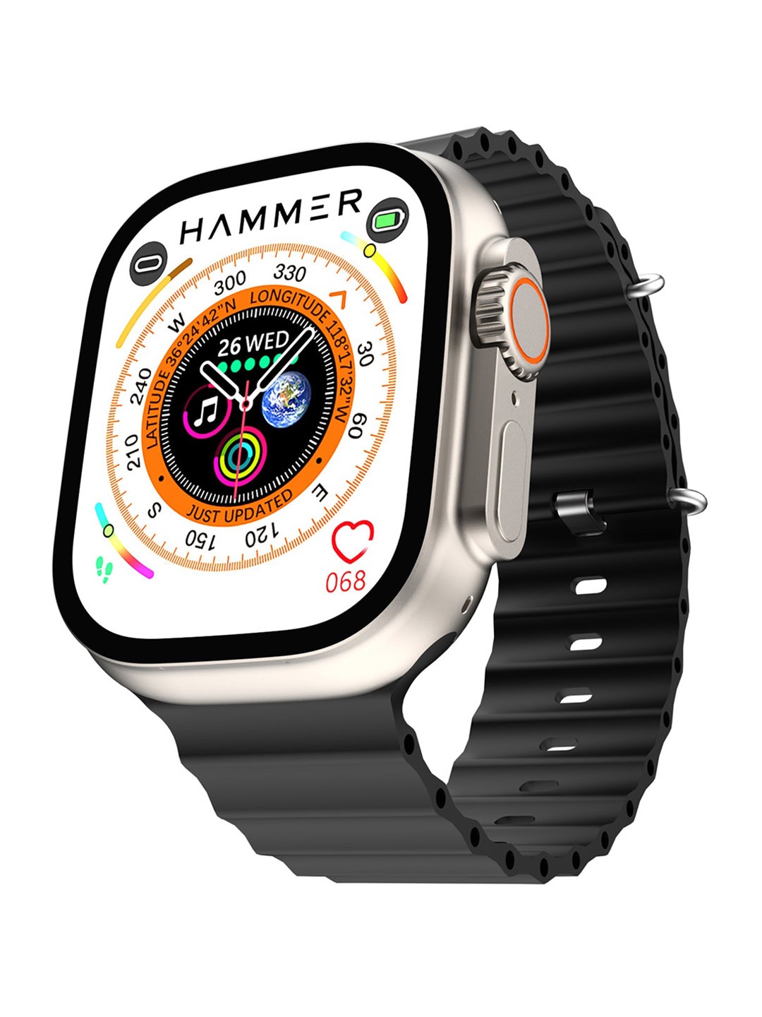 

HAMMER Black Ultra Classic 2.01" Biggest Display, AOD, Bluetooth Calling Smartwatch