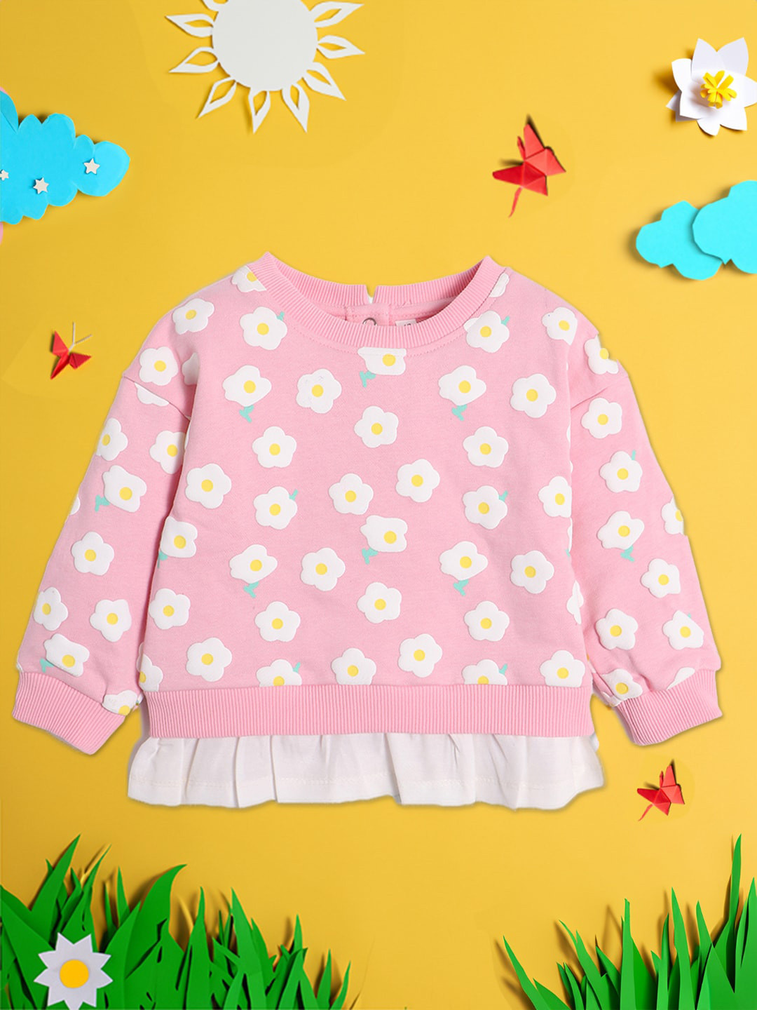 

Nauti Nati Girls Floral Printed Pullover, Pink