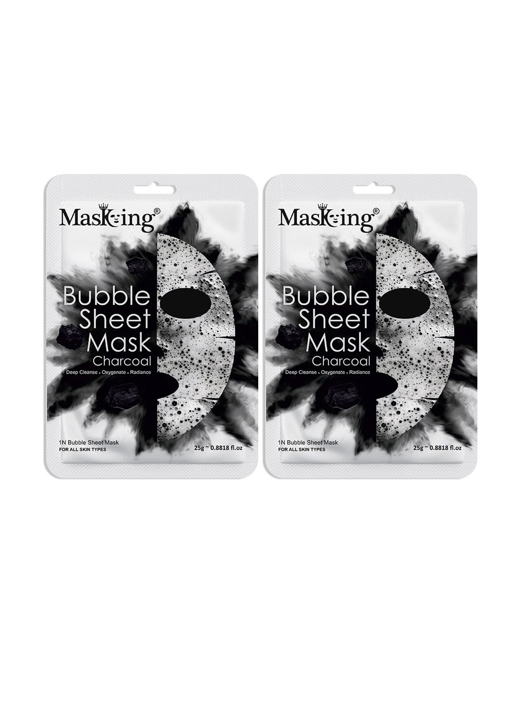 

MasKing Bubble Set Of 2 Masking Charcoal Sheet Mask For Anti-Pollution - 25g Each, Black