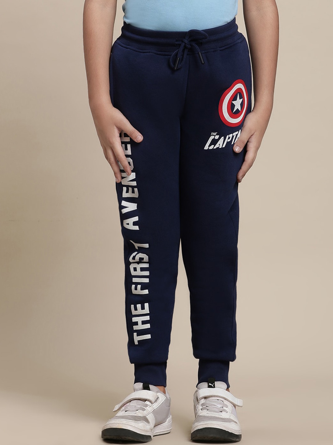 

Kids Ville Boys Captain America Printed Cotton Joggers, Navy blue