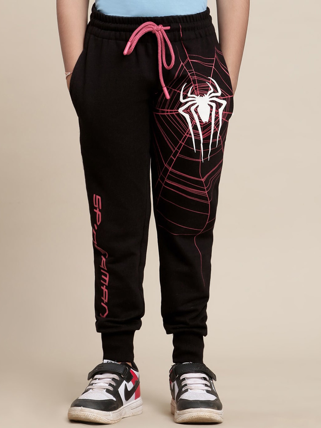 

Kids Ville Boys Spiderman Printed Joggers, Black