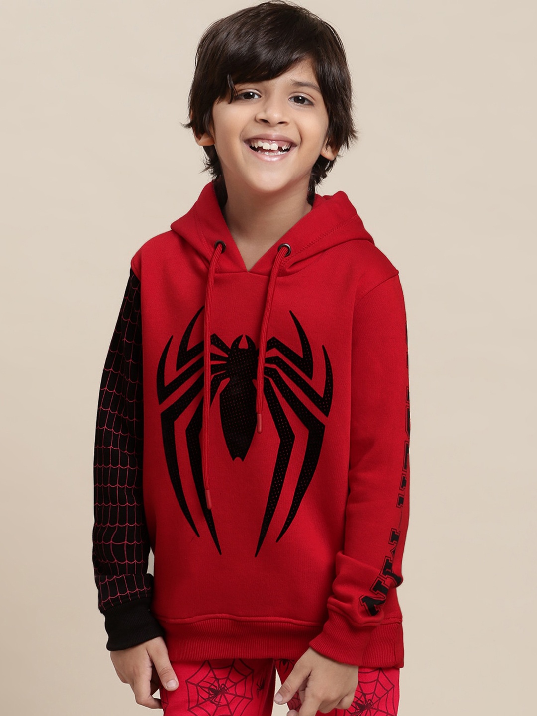 

Kids Ville Boys Spider-Man Printed Hooded Pullover, Red