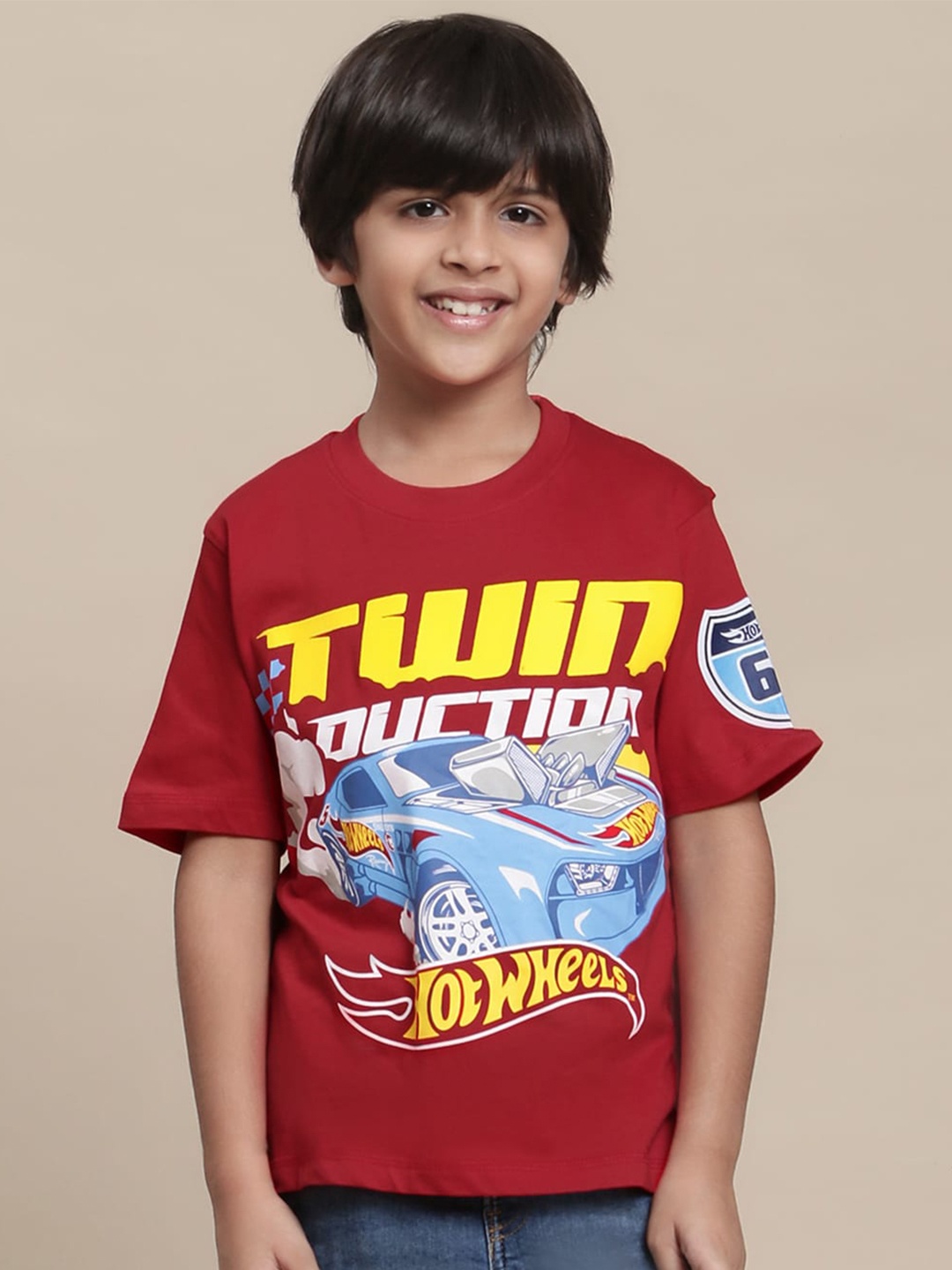 

Kids Ville Boys Hot Wheels Printed Pure-Cotton Casual T-Shirt, Red