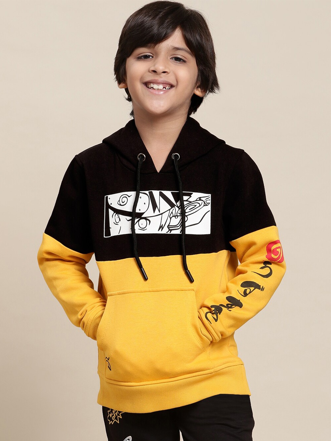 

Kids Ville Boys Colourblocked Hooded Pullover Sweatshirts, Yellow