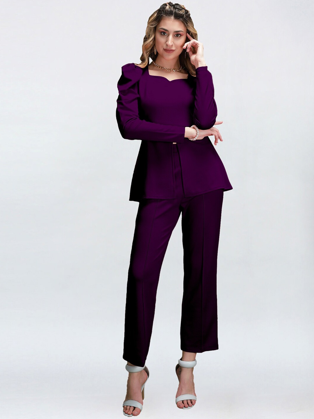 

KALINI Sweetheart Neck Crop Top With Trousers Co-Ords, Purple