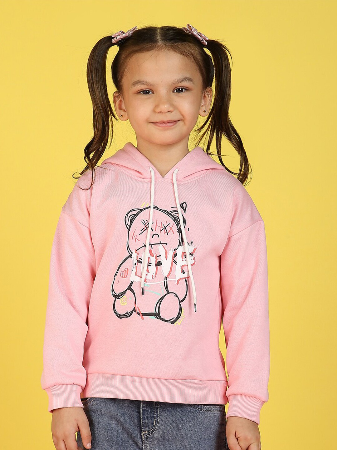 

Nauti Nati Girls Graphic Printed Hooded Antimicrobial Pullover, Pink