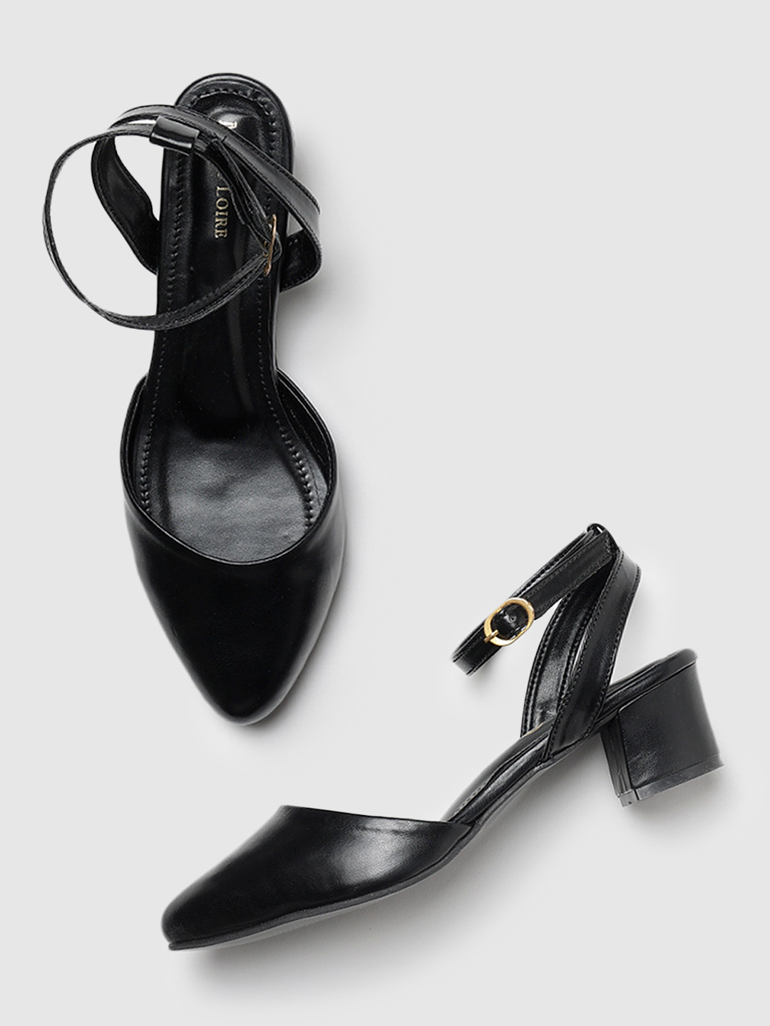 

Marc Loire Pointed Toe Block Pumps With Ankle Loop, Black