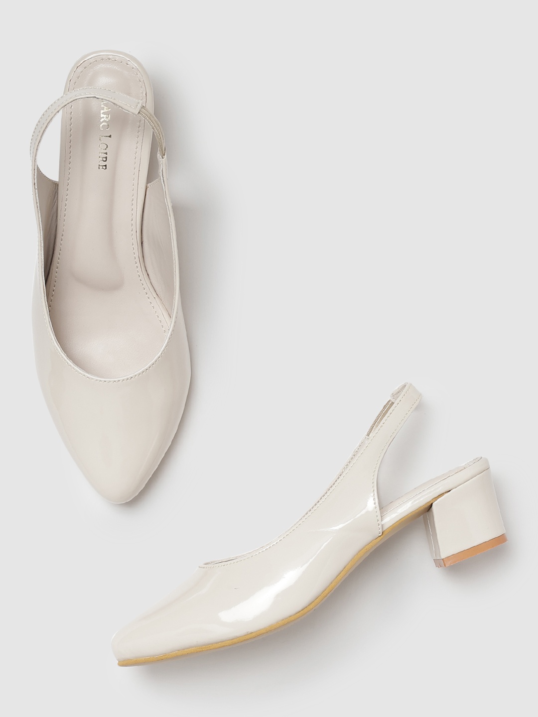 

Marc Loire Pointed Toe Block Pumps With Backstrap, Cream