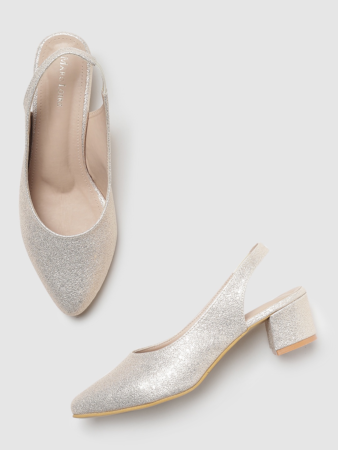 

Marc Loire Embellished Pointed Toe Block Pumps With Backstrap, Rose gold