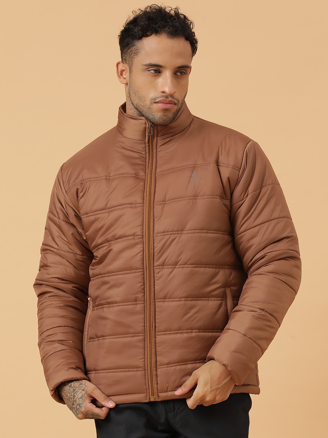 

JAVINISHKA Lightweight Mock Collar Puffer Jacket, Tan