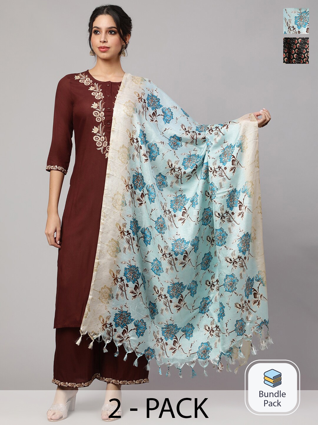 

Nayo Selection Of 2 Floral Printed Dupatta, Blue