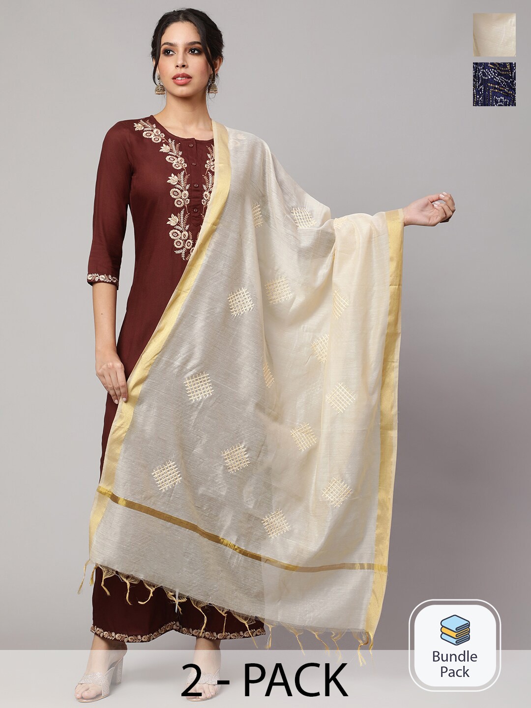 

Nayo Collection Of 2 Embroidered Bandhani Printed Dupatta, Blue