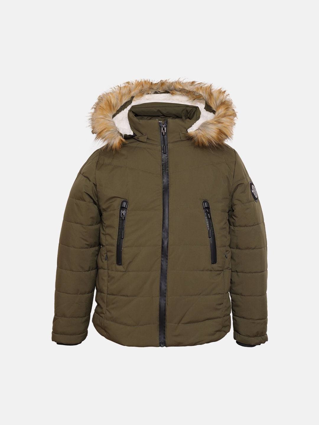 

CHKOKKO Boys Hooded Faux Fur Trim Winter Parka Jacket, Green