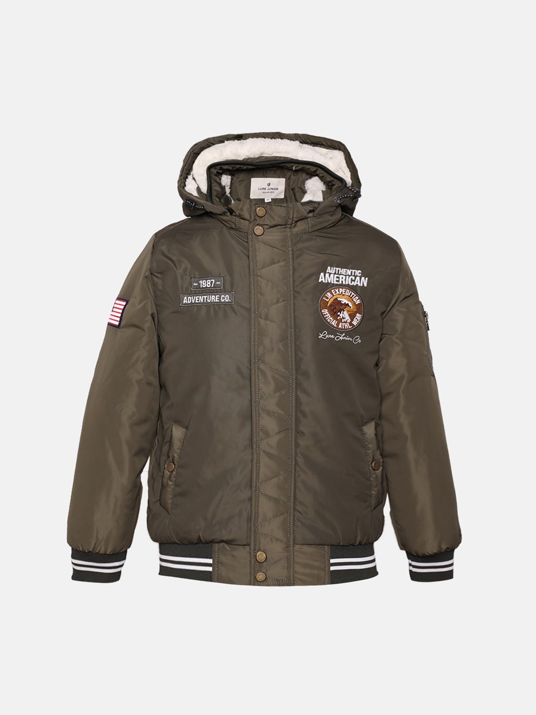 

CHKOKKO Boys Typography Printed Hooded Puffer Jacket, Olive