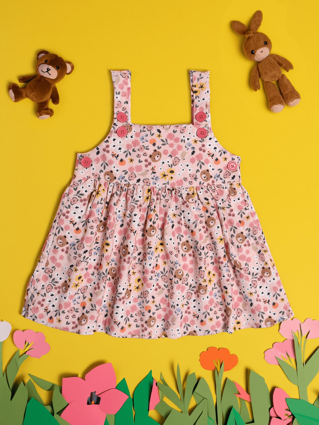 

Nauti Nati Floral Printed Corduroy Pinafore Dress, Peach