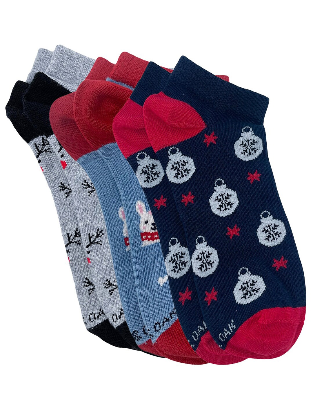 

Mint & Oak Women Pack Of 3 Patterned Cotton Ankle-Length Socks, Blue