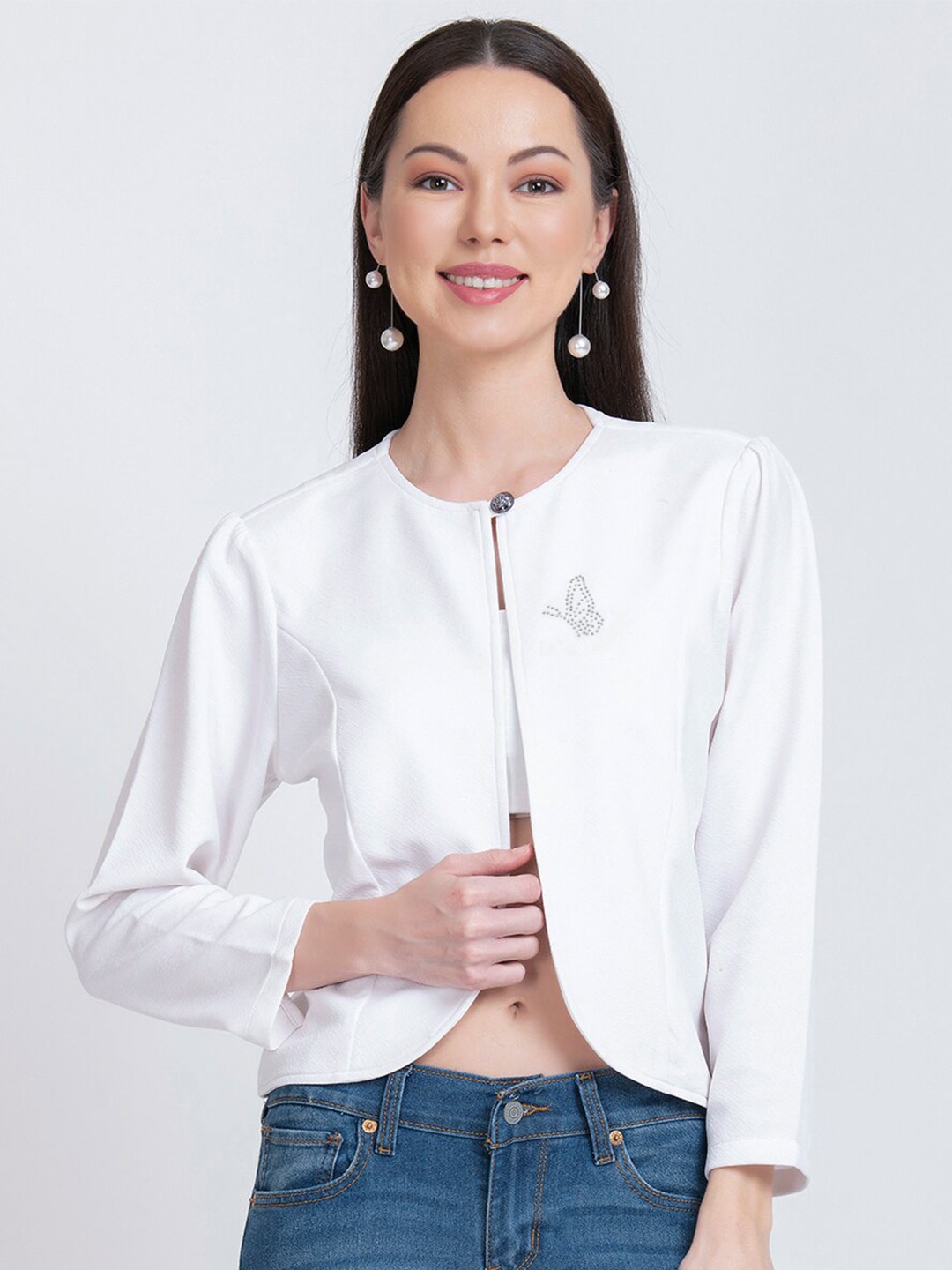 

urSense Embellished Crop Shrug, White