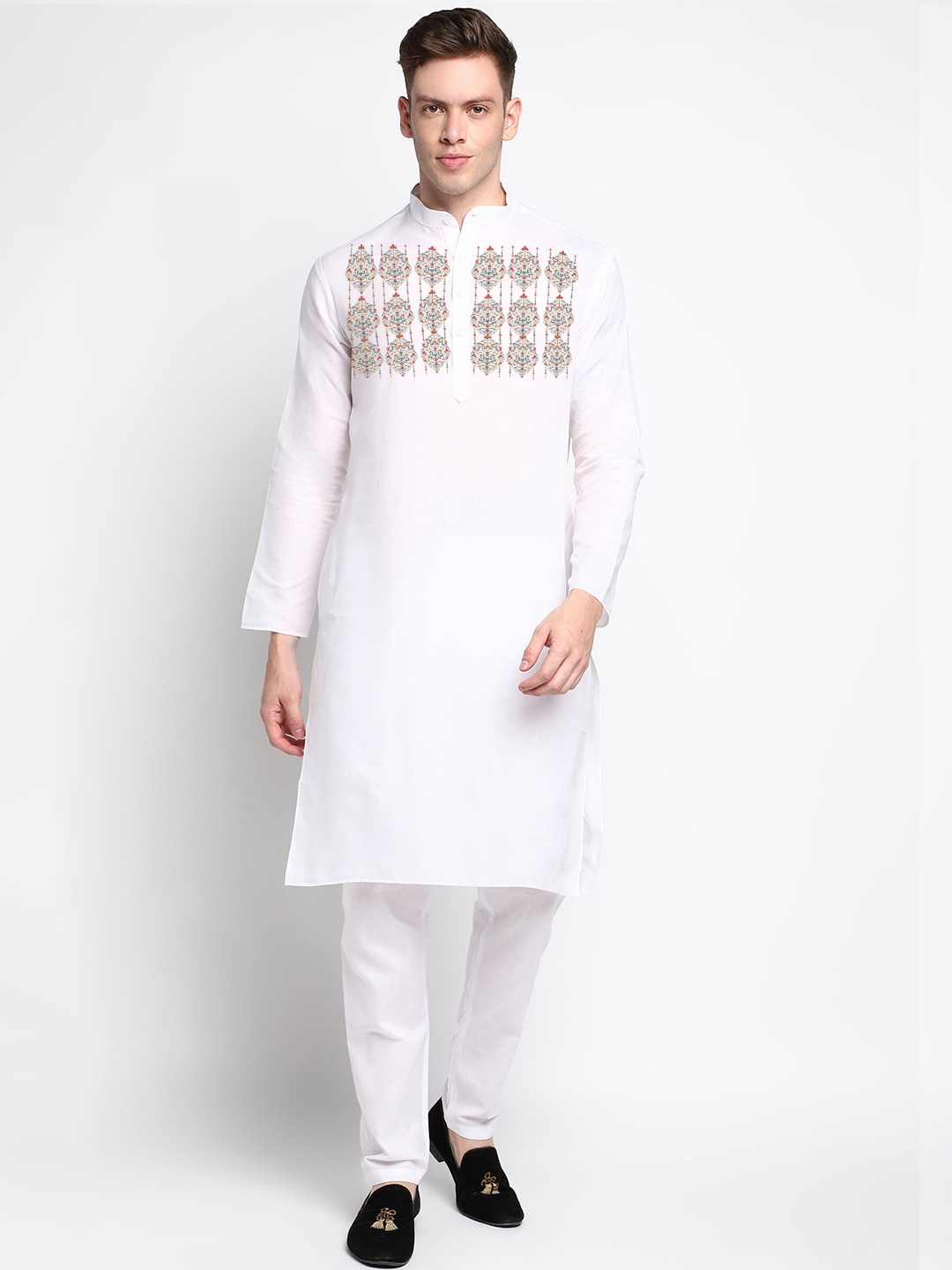 

DEVOILER Ethnic Motifs Printed Regular Kurta With Trousers, White