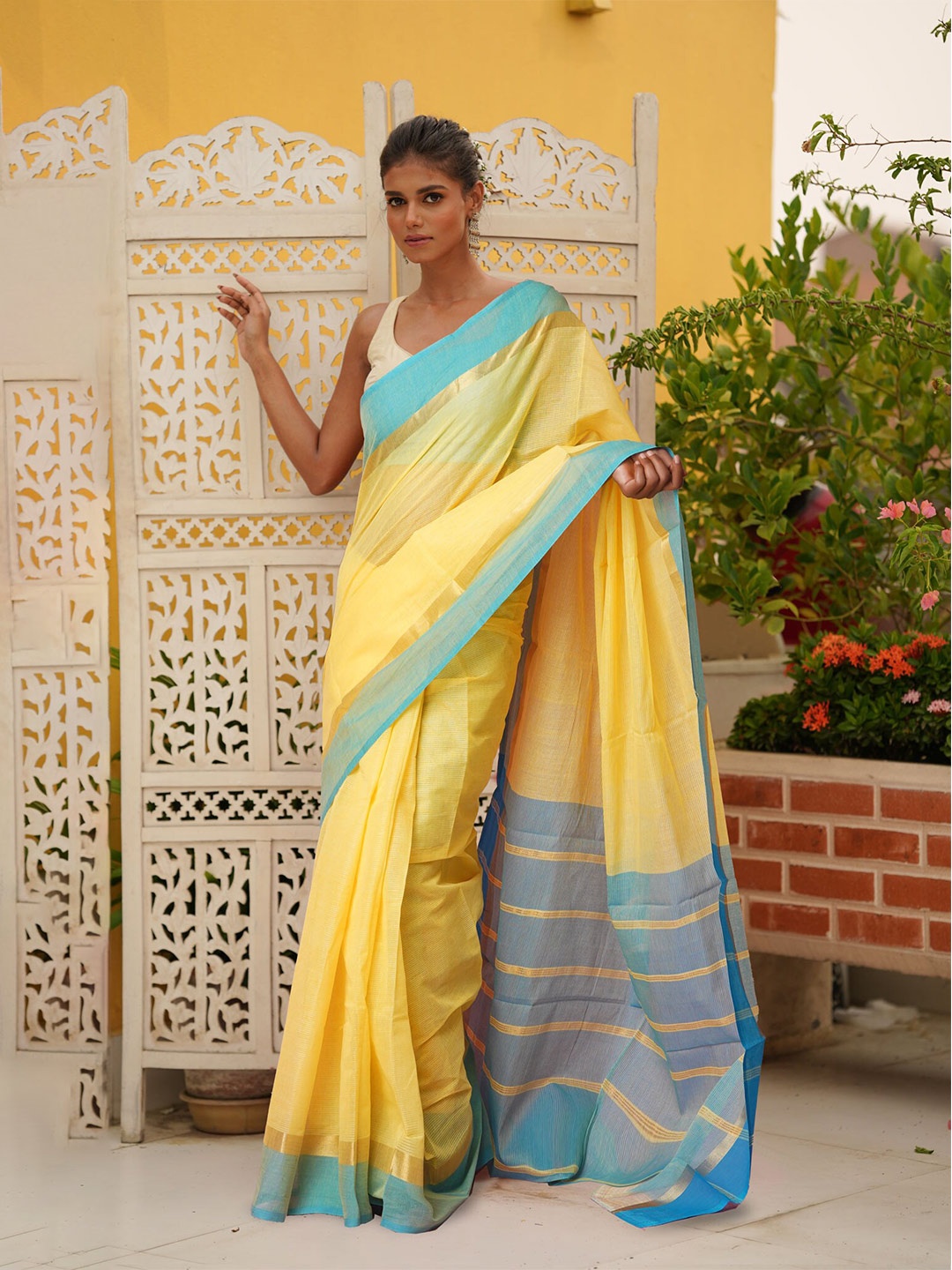 

Unnati Silks Zari Pure Cotton Mangalagiri Saree, Yellow
