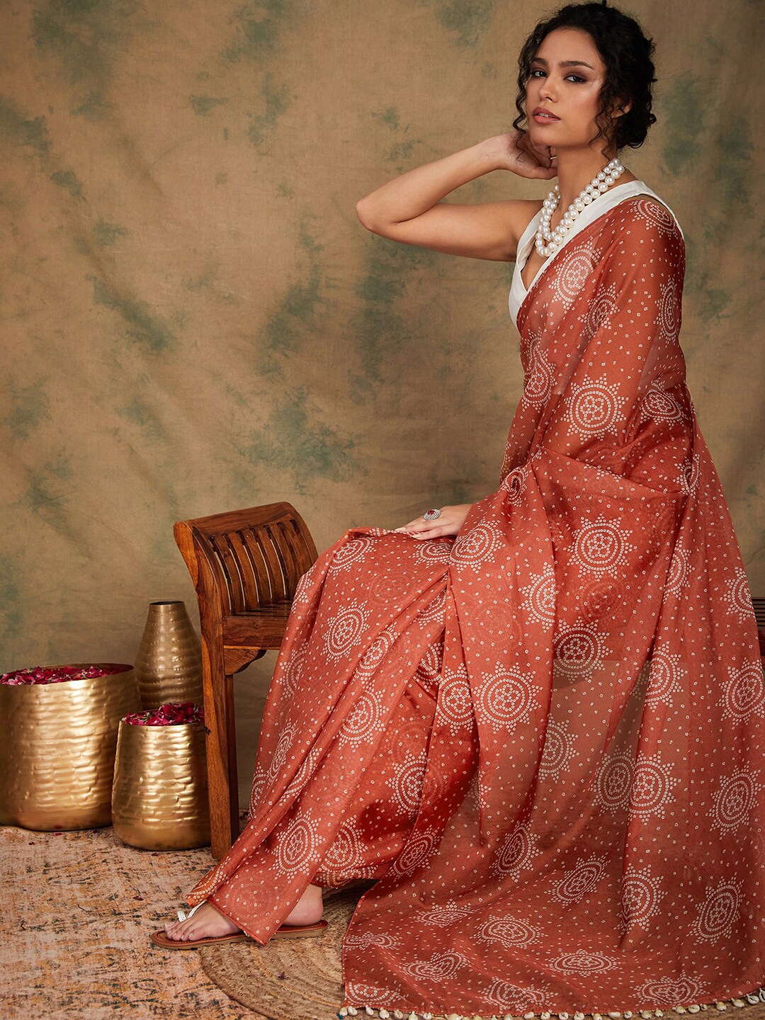 

Sangria Women Digital Printed Saree with Blouse Piece, Rust