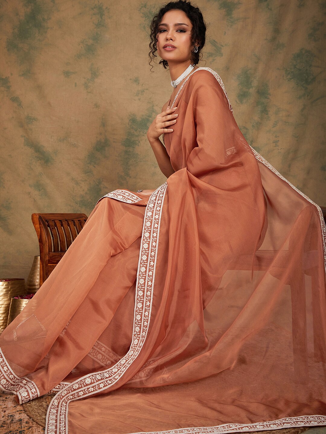 

Sangria Embroidered Sequinned Saree, Rust