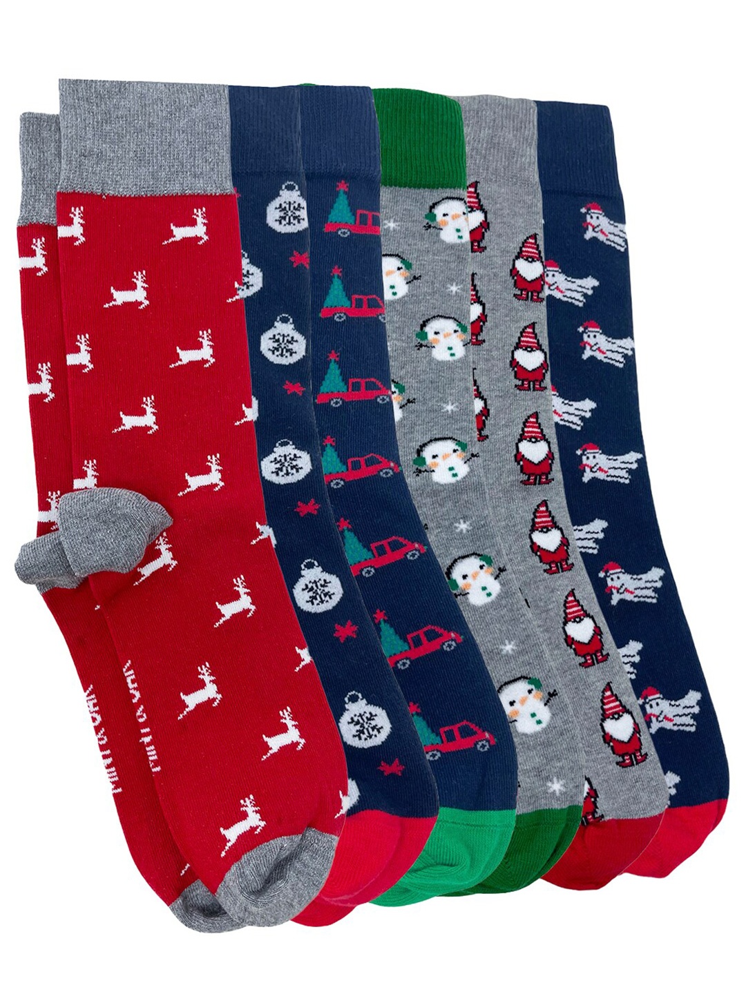 

Mint & Oak Men Pack Of 6 Breathable Christmas Patterned Above Ankle-length Socks, Blue