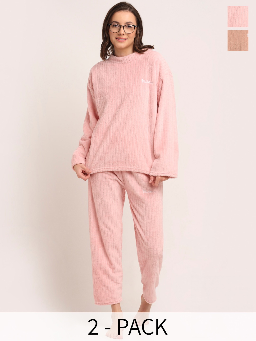 

TAG 7 Pack Of 2 Round Neck Night Suit, Peach