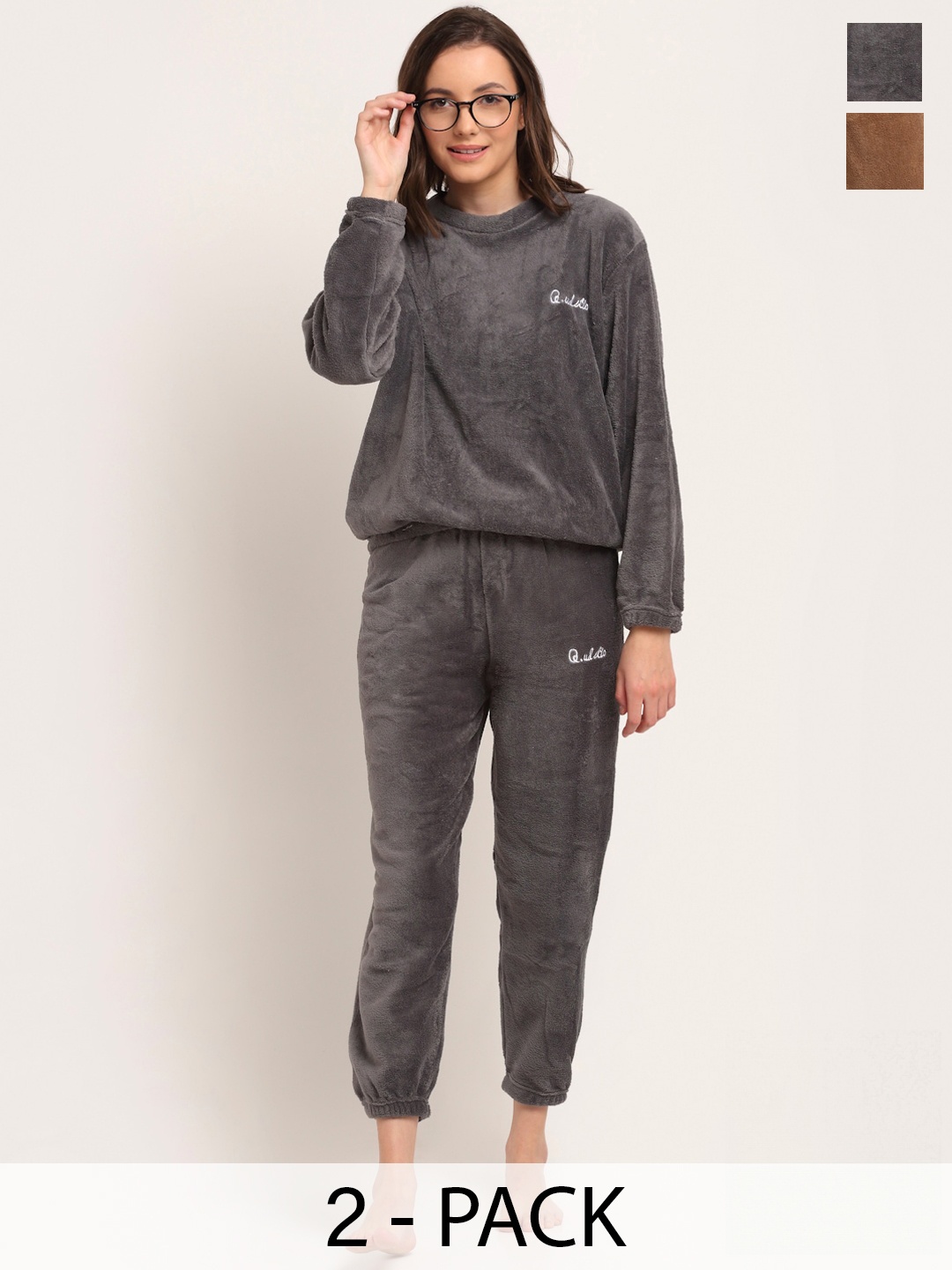 

TAG 7 Pack of 2 Round Neck Night suit, Grey