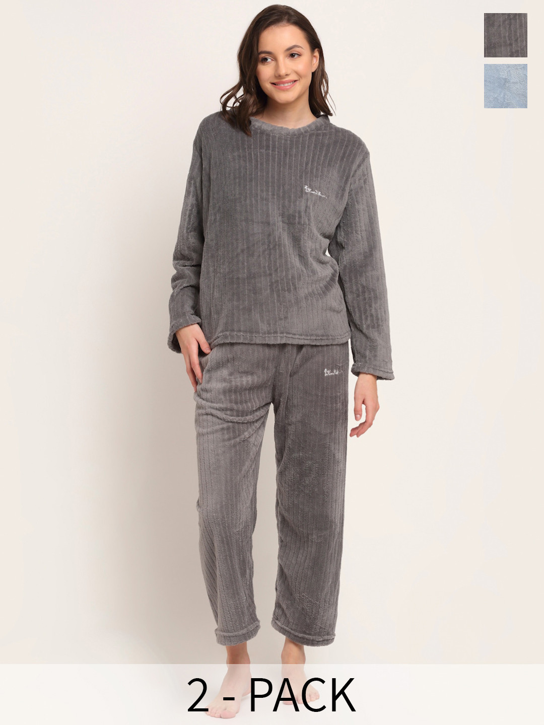 

TAG 7 Pack Of 2 T-shirt With Pyjamas Night suits, Grey