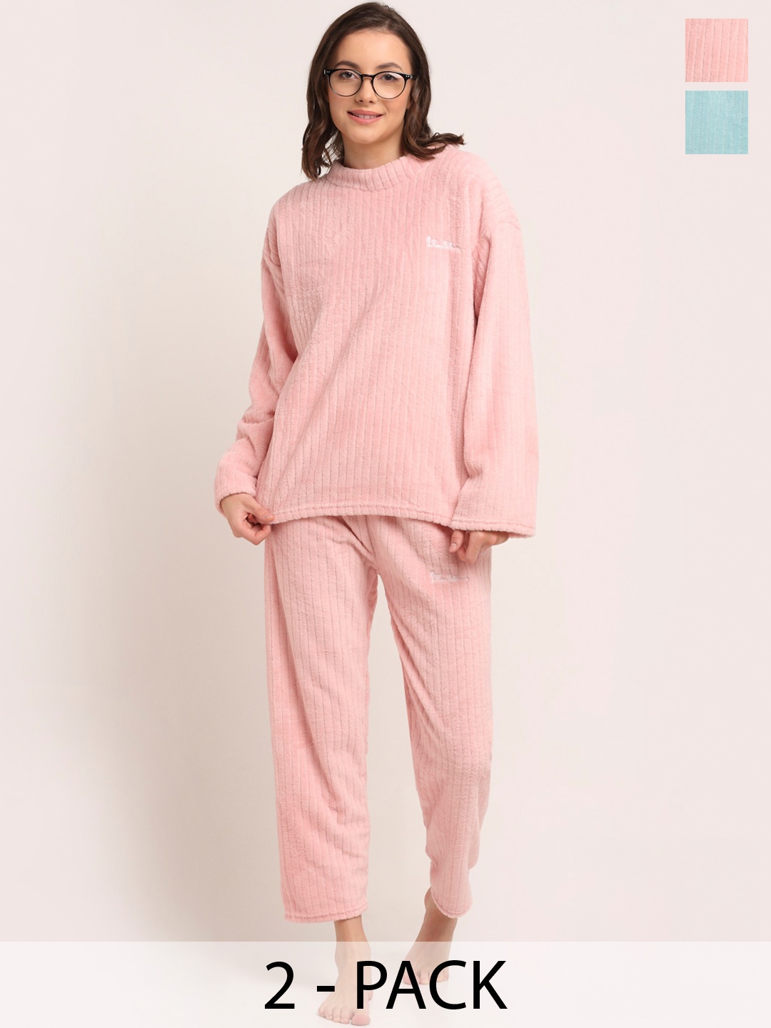 

TAG 7 Pack Of 2 Round Neck Night Suit, Pink