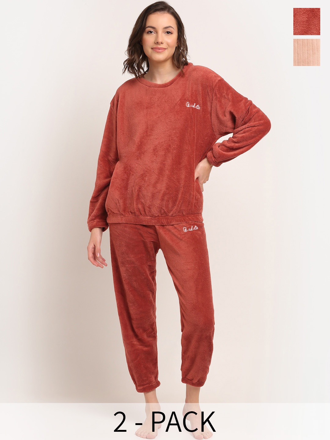 

TAG 7 Pack of 2 Round Neck Night suit, Rust