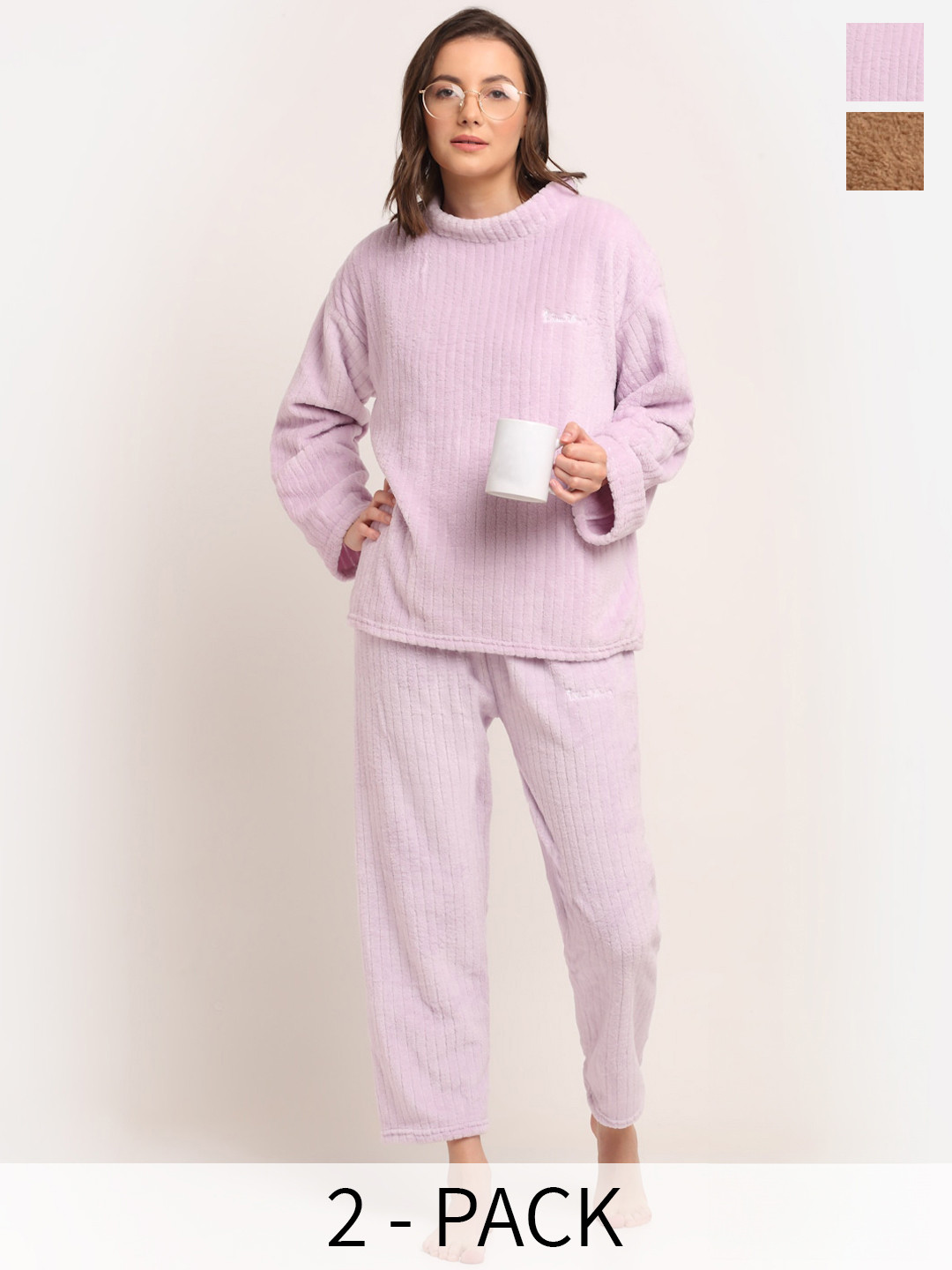 

TAG 7 Pack Of 2 Round Neck Long Sleeve Night suits, Brown