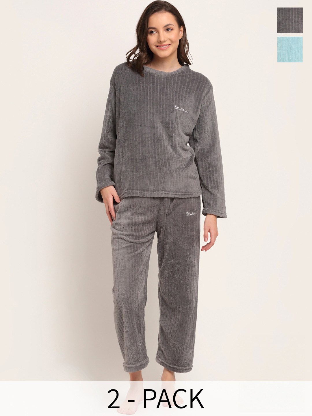 

TAG 7 Pack Of 2 Round Neck Long Sleeve Night suits, Grey