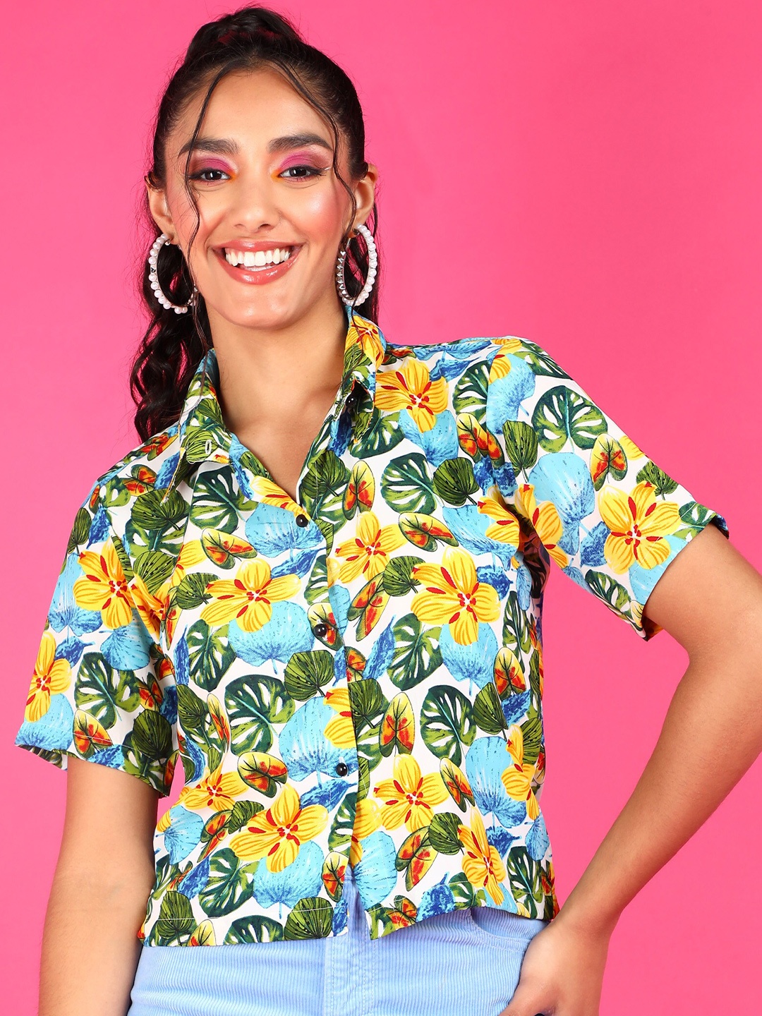 

Popwings Relaxed Floral Printed Short Sleeves Casual Shirt, Yellow