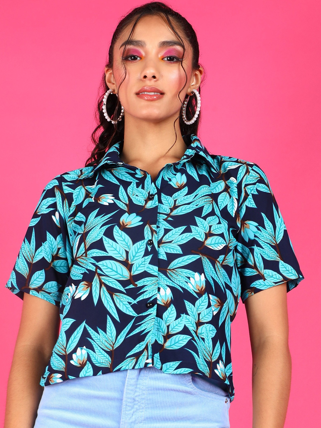 

Popwings Relaxed Floral Opaque Printed Casual Shirt, Navy blue