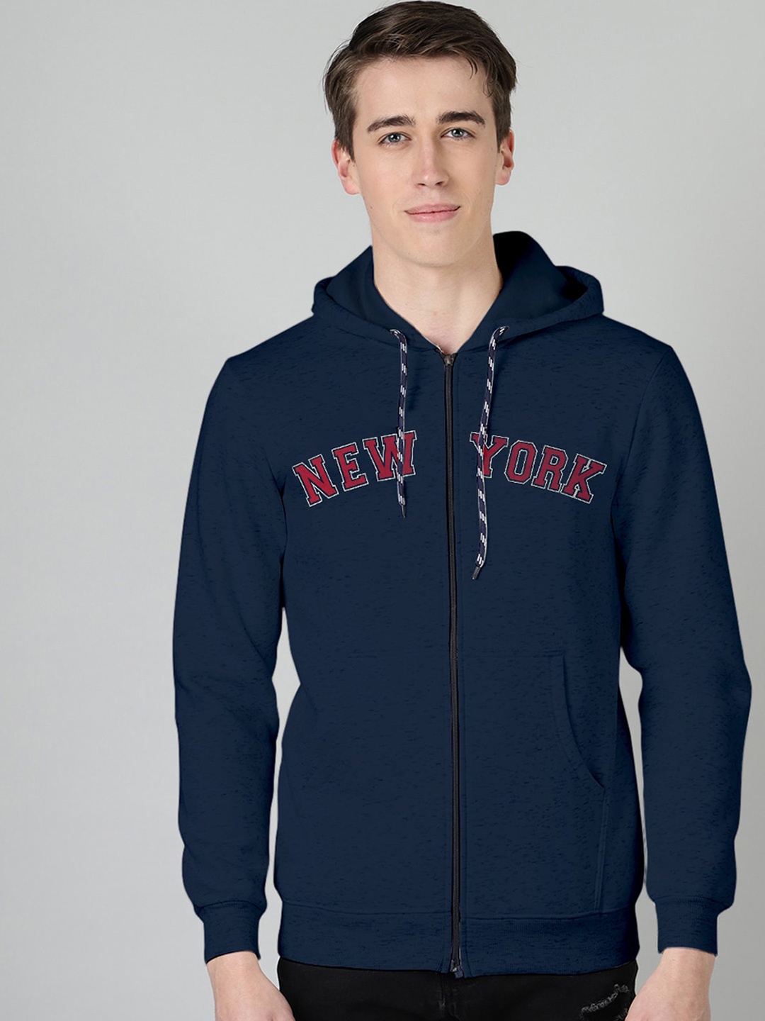 

FTX Typography Printed Hooded Fleece Bomber Jacket, Navy blue