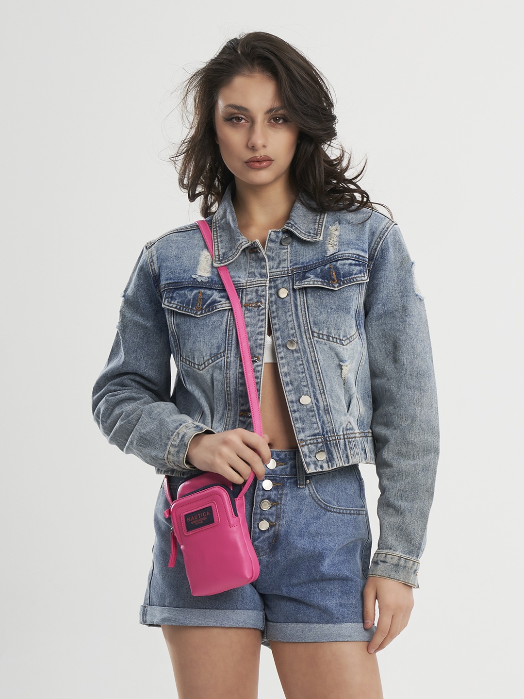 Nautica Brand Logo Printed RFID Sling Bag, Fuchsia